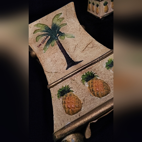 Vint/Mint 8pc Etched Palm Tree w/gold trim + name brand + heavy in weight - Picture 4 of 13